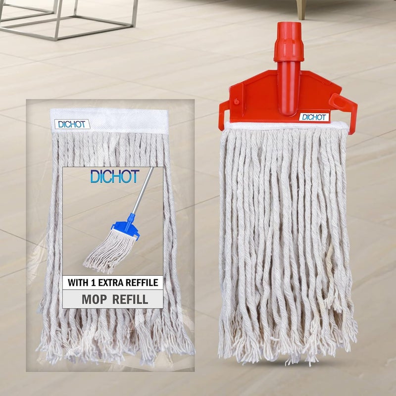 DICHOT DICHOT Wet Mop Refill 250 GM with Clip and Check Duster Cloth RED Pack of 2  - Image 1