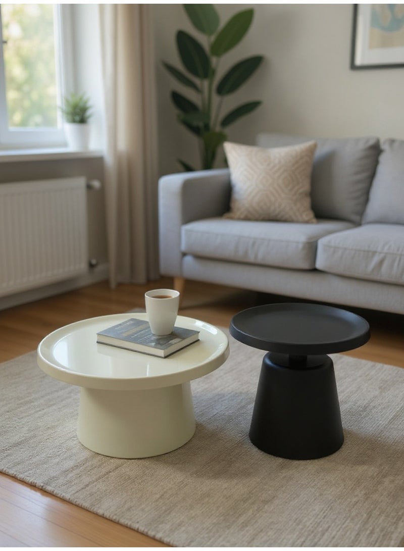 Living Set of Two Round Metal Tables – Black & White - Image 3