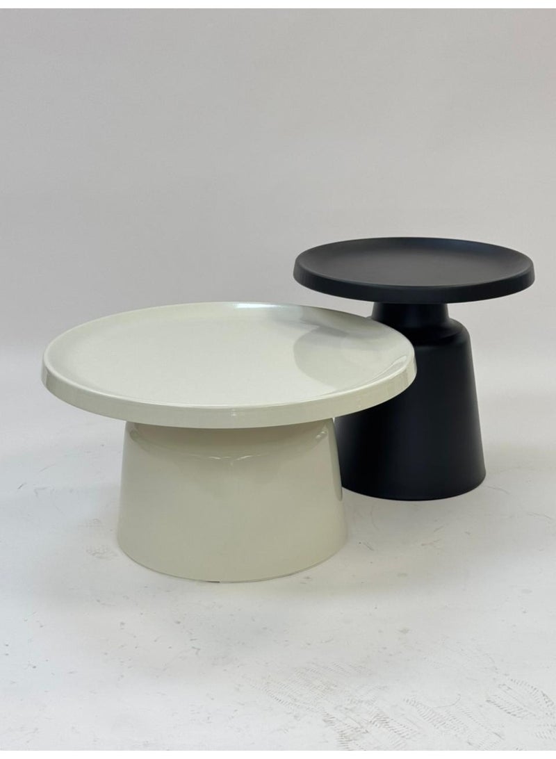 Living Set of Two Round Metal Tables – Black & White - Image 4