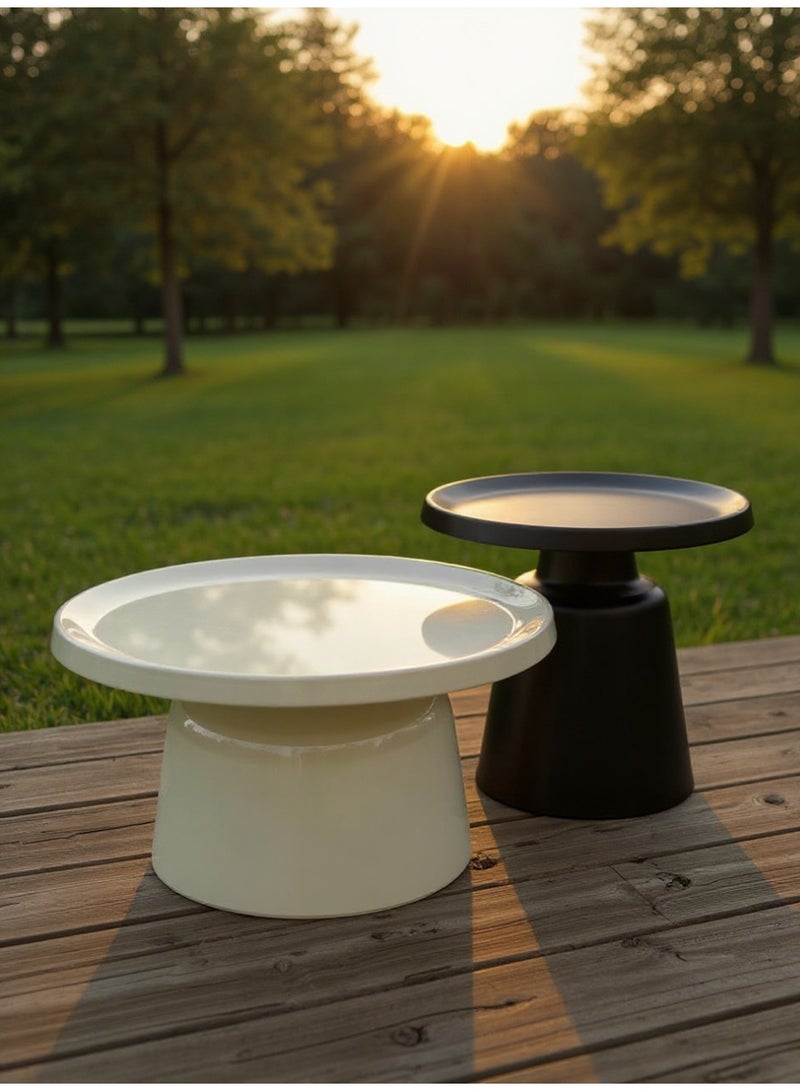 Living Set of Two Round Metal Tables – Black & White - Image 1