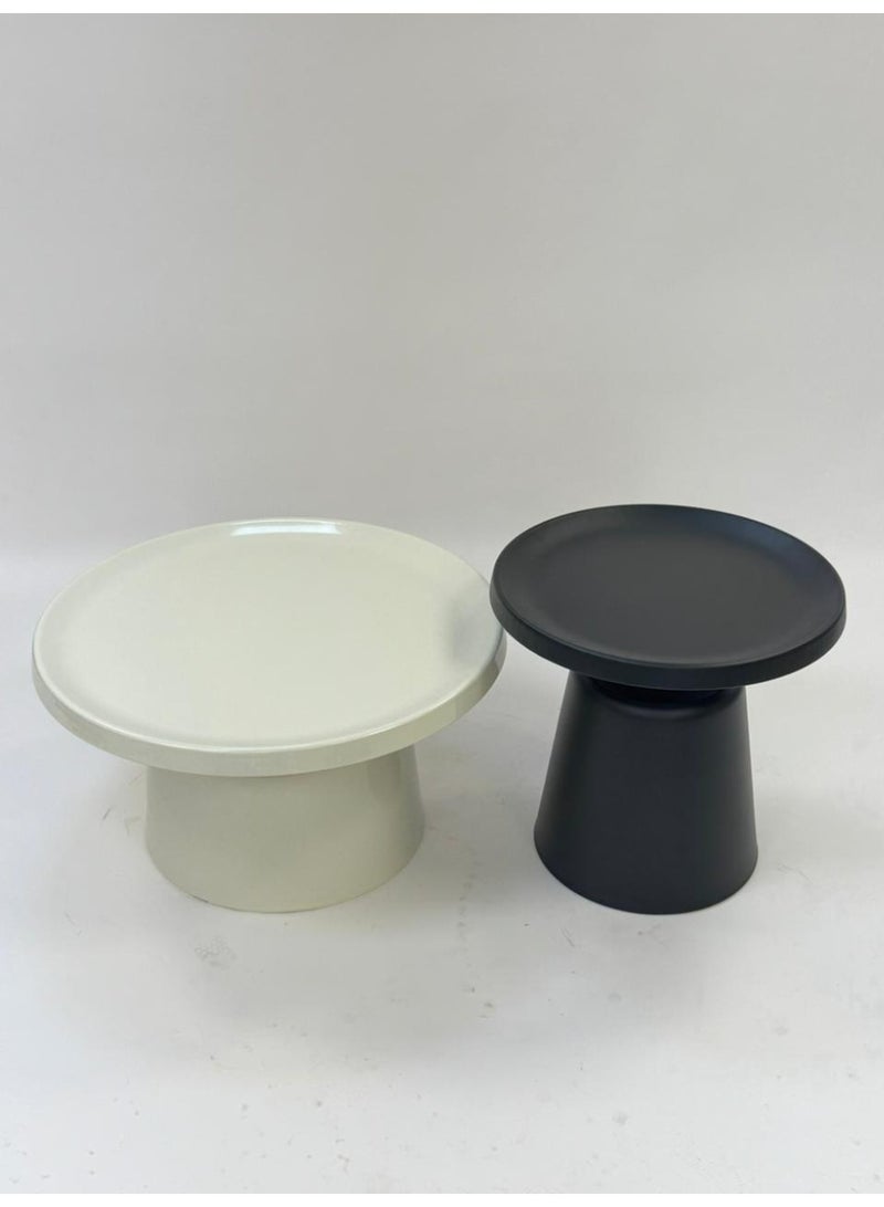 Living Set of Two Round Metal Tables – Black & White - Image 5