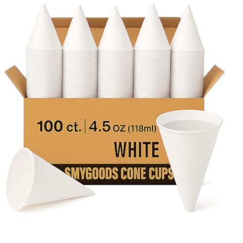 Smygoods Disposable White Paper Cone Cups (Pack of 100-4.5 oz) Eco-Friendly, Leak-Proof, Ideal for Events, Water Coolers, Quick Hydration & Efficient Cleanup - Image 1