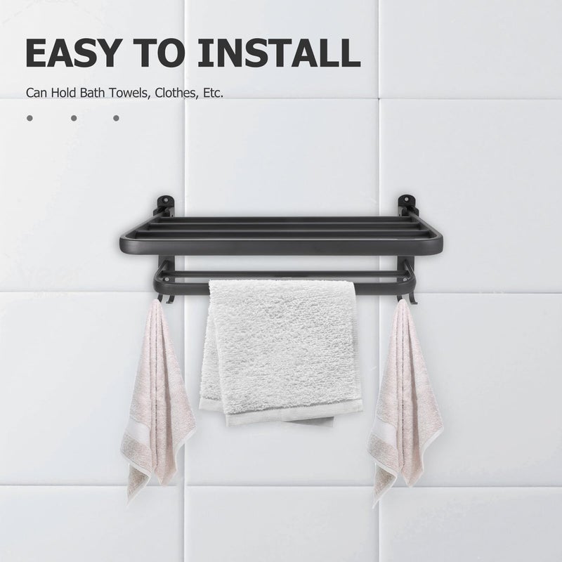 40cm Aluminum Wall Mounted Bathroom Towel Rack with Hooks Space Saving Storage Hanger - Image 4