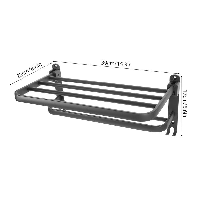 40cm Aluminum Wall Mounted Bathroom Towel Rack with Hooks Space Saving Storage Hanger - Image 3