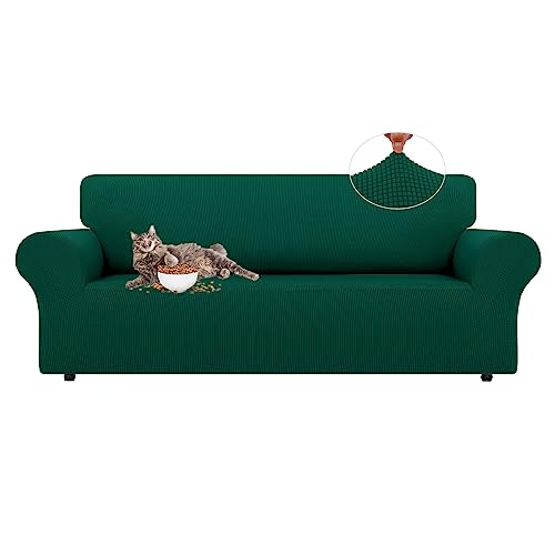 LURKA Stretch Sofa Slipcovers 1 Piece Couch Covers for 3 Cushion Couch Sofa Furniture Protector Full Sofa Covers with Elastic Bottom for Kids and Dog Dark Green Large