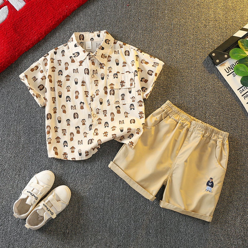 Summer suit Boys Summer 2025 New Short-sleeved Shirts Children's Clothes Baby Trendy Boys Western Style Summer Cool Handsome - Image 2