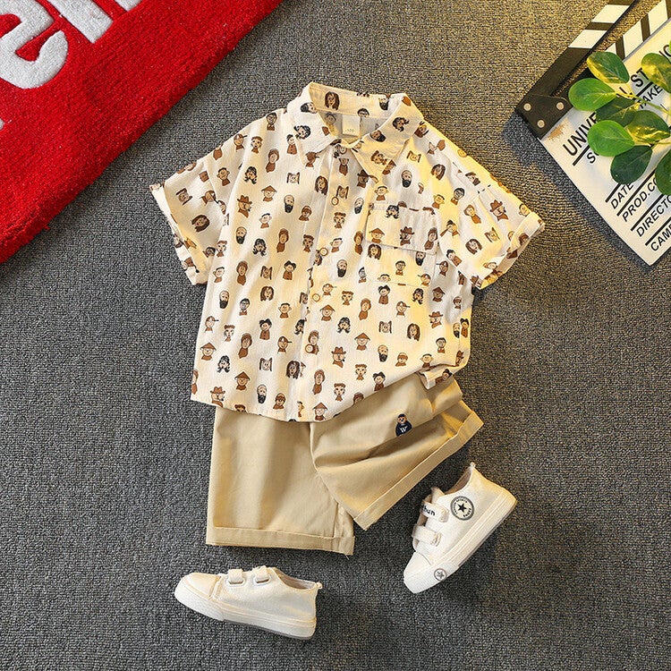 Summer suit Boys Summer 2025 New Short-sleeved Shirts Children's Clothes Baby Trendy Boys Western Style Summer Cool Handsome - Image 1