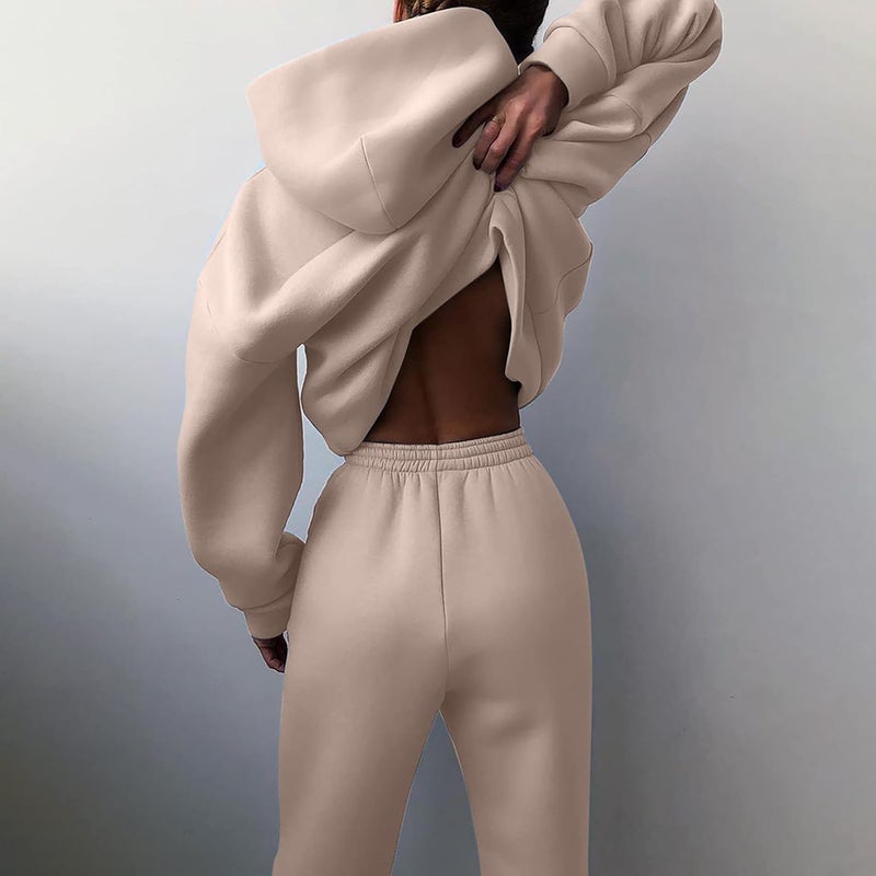 woobles Tracksuit For Men And Women 2Pcs Outfits Long Sleeve Pullover Hoodie Sweatshirt + Sweatpant Athletic Fall Winter Sweatsuits Beige - Image 4