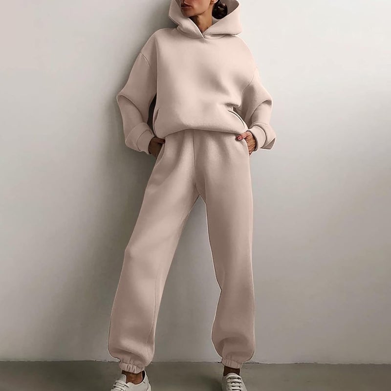 woobles Tracksuit For Men And Women 2Pcs Outfits Long Sleeve Pullover Hoodie Sweatshirt + Sweatpant Athletic Fall Winter Sweatsuits Beige - Image 1