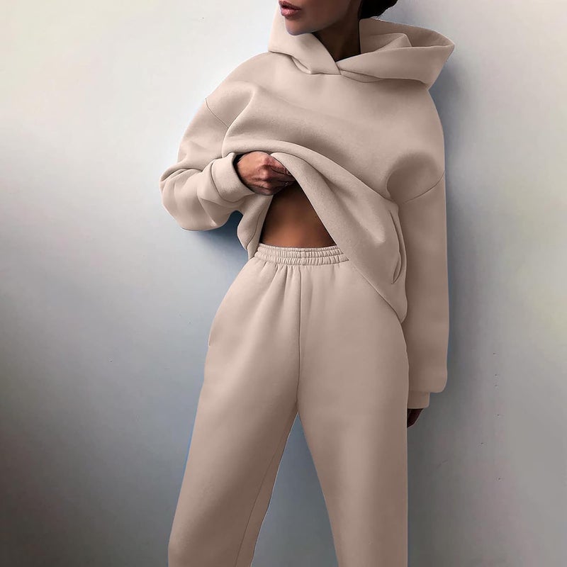 woobles Tracksuit For Men And Women 2Pcs Outfits Long Sleeve Pullover Hoodie Sweatshirt + Sweatpant Athletic Fall Winter Sweatsuits Beige - Image 3