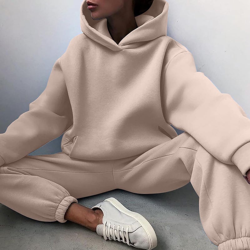 woobles Tracksuit For Men And Women 2Pcs Outfits Long Sleeve Pullover Hoodie Sweatshirt + Sweatpant Athletic Fall Winter Sweatsuits Beige - Image 2