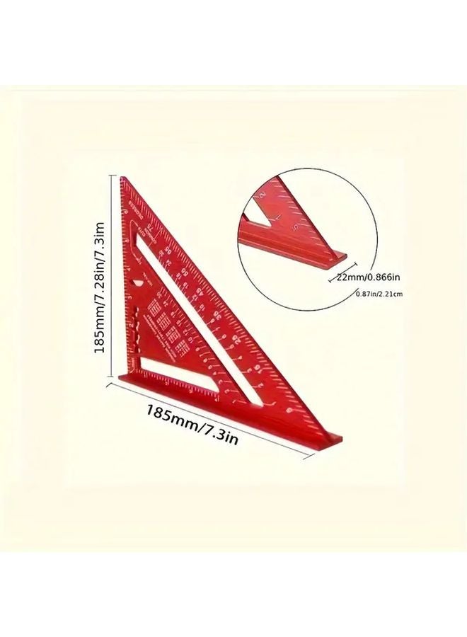 Red 7 Inch Precision Carpentry Square Serrated Edge Ruler For Home Renovation Design Projects - Image 3