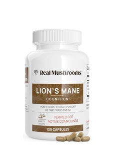 Real Mushrooms Lion's Mane Mushroom Cognition Capsules 120 Caps, Organic Lions Mane Mushroom Powder Extract Capsules, 60-day Supply 