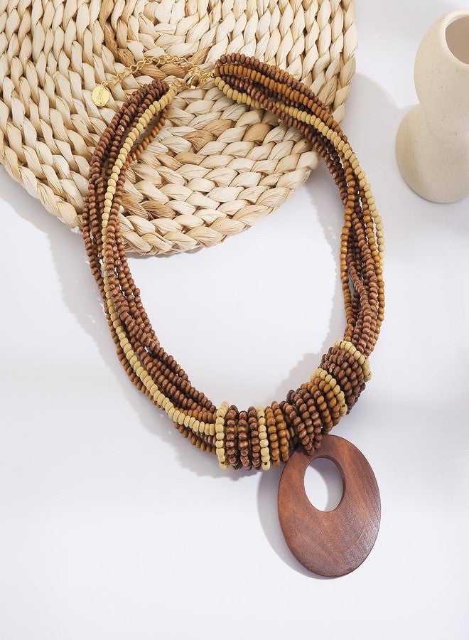 Coiris Chunky Necklaces for Women Statement Wooden Beaded Funky Boho Circle Pendant Necklace Jewellery Gift for Women - Image 4