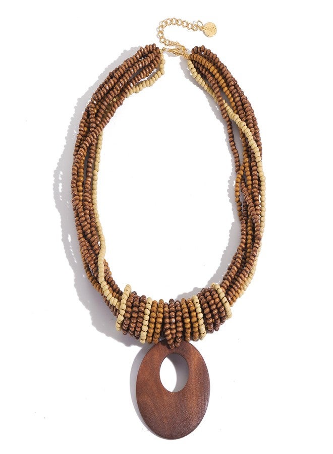 Coiris Chunky Necklaces for Women Statement Wooden Beaded Funky Boho Circle Pendant Necklace Jewellery Gift for Women - Image 1