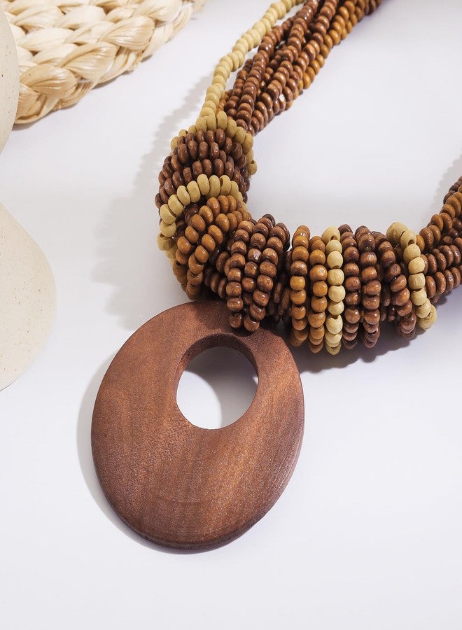 Coiris Chunky Necklaces for Women Statement Wooden Beaded Funky Boho Circle Pendant Necklace Jewellery Gift for Women - Image 5