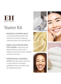 EMMA HARDIE Starter Kit: Travel Size 50ml Moringa Cleansing Balm, Travel Size 15ml Midas Touch Revitalising Cream & Professional Cleansing Cloth, Packed in a Cosmetic Bag, Natural & Cruelty Free  - Image 3