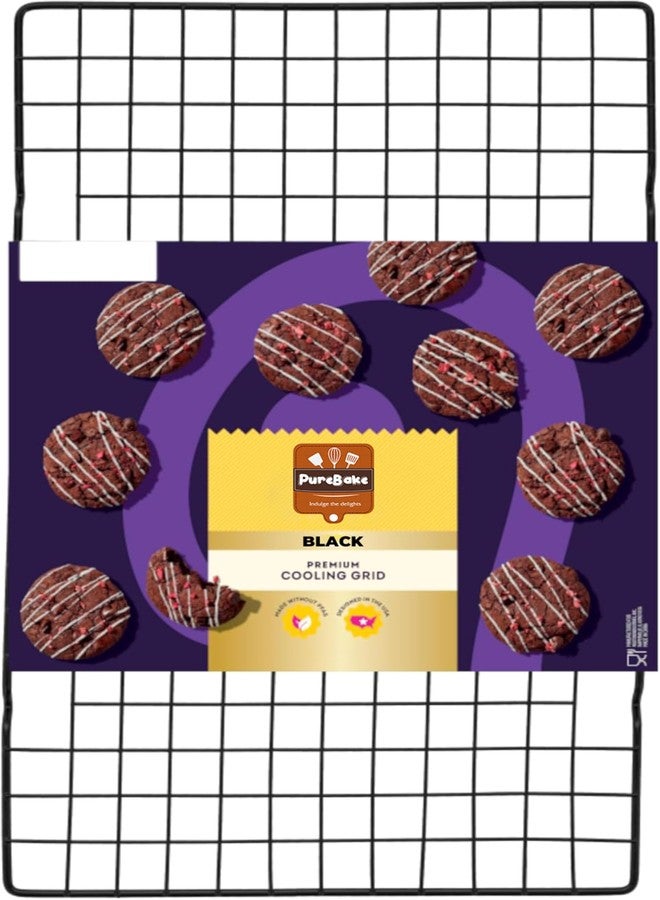 PureBake 1PCS Cooling Racks for Cooking and Baking - 40x25cm Heavy Duty Stainless Steel Wire Rack for Baking, Grilling, Roasting - Oven and Dishwasher Safe - Fits Jelly Roll Sheet Pan (Black) - Image 1