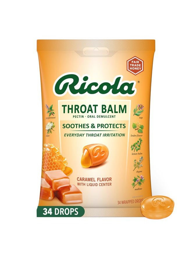 Ricola Throat Balm Caramel Throat Drops with Liquid Center, 34 Count, Coat & Protect Your Throat, Daily Throat Relief & Protection, Oral Demulcent - Image 1