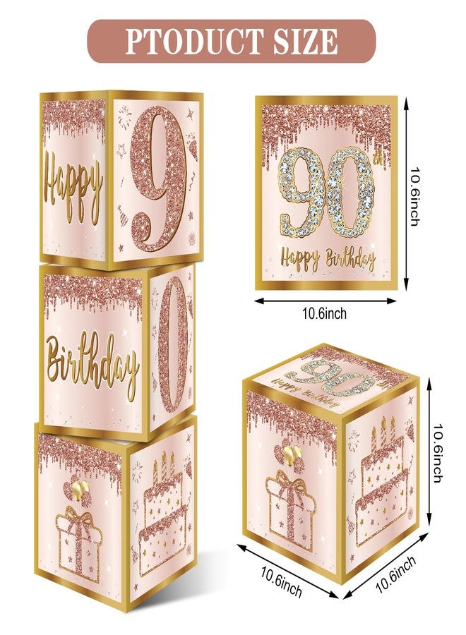 Guiruiy 3Pcs 90th Birthday Decorations Boxes for Women, Pink Rose Gold 90th Birthday Balloons Boxes Party Supplies, Pink Ninety Year Old Bday Theme Cardboard Box Decor - Image 2