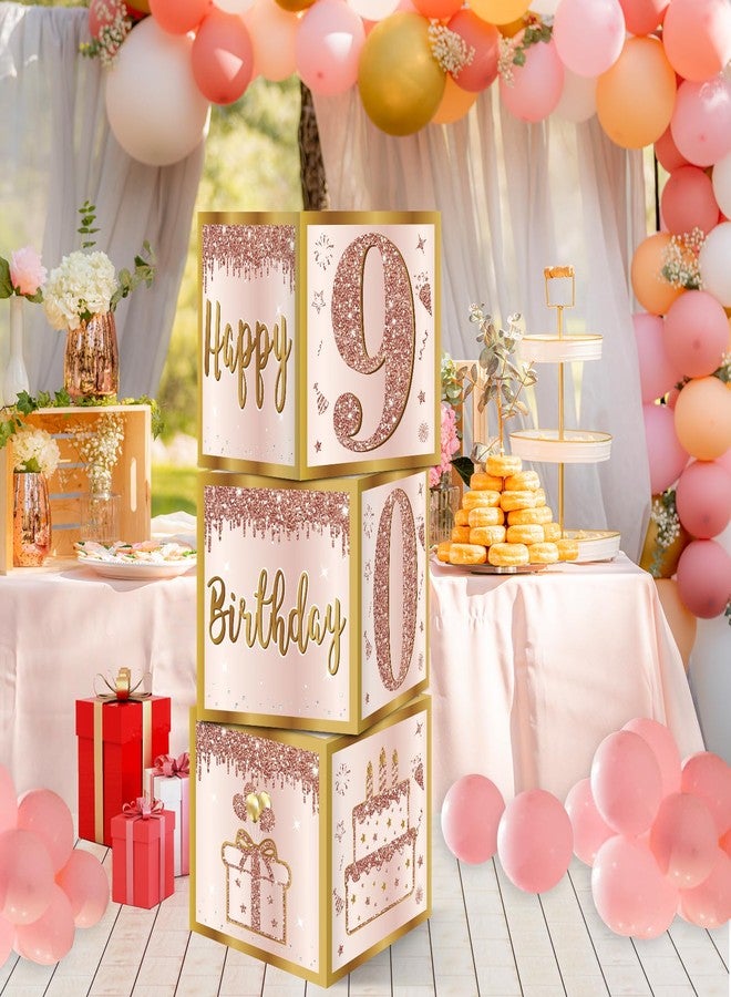 Guiruiy 3Pcs 90th Birthday Decorations Boxes for Women, Pink Rose Gold 90th Birthday Balloons Boxes Party Supplies, Pink Ninety Year Old Bday Theme Cardboard Box Decor - Image 5