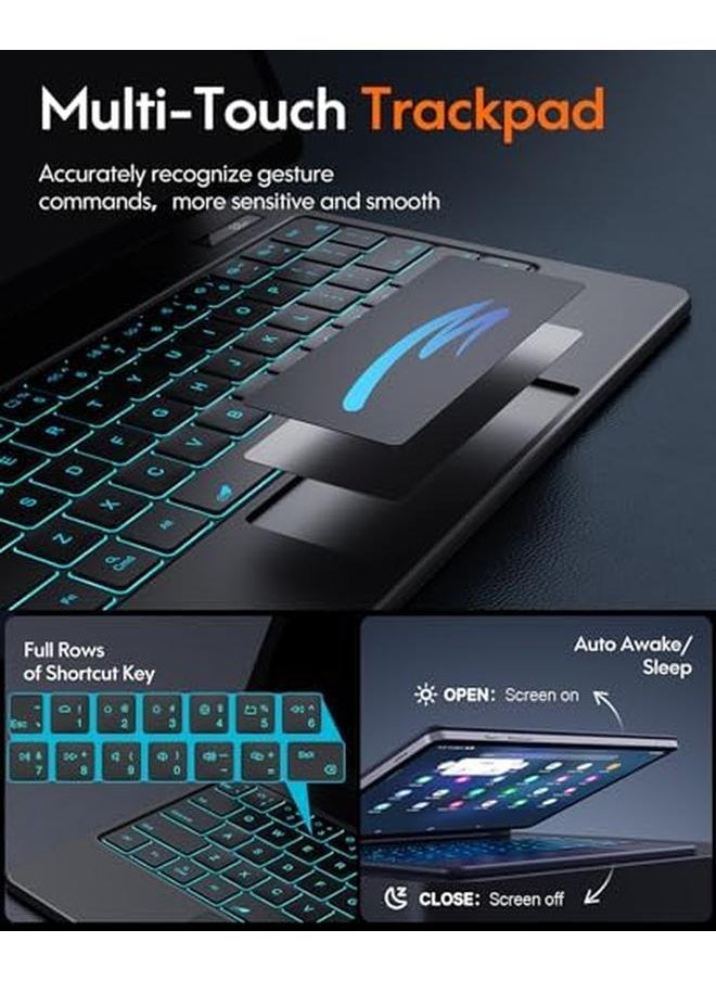 erorex - Keyboard Case For Samsung Galaxy Tab S10 Plus Plus S9 Plus Plus S9 Fe Plus Plus S8 Plus Plus S7 Plus Plus S7 Fe 12.4" Floating Cantilever Magnetic Stand Touchpad And Backlit Pen Holder And Battery Display Black - Image 1
