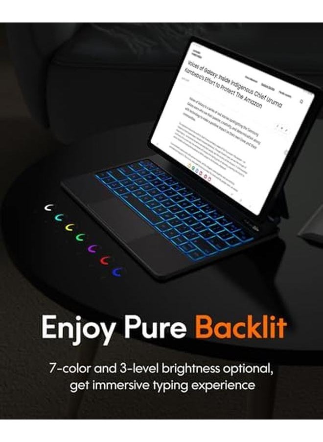 erorex - Keyboard Case For Samsung Galaxy Tab S10 Plus Plus S9 Plus Plus S9 Fe Plus Plus S8 Plus Plus S7 Plus Plus S7 Fe 12.4" Floating Cantilever Magnetic Stand Touchpad And Backlit Pen Holder And Battery Display Black - Image 1