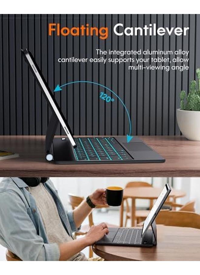erorex - Keyboard Case For Samsung Galaxy Tab S10 Plus Plus S9 Plus Plus S9 Fe Plus Plus S8 Plus Plus S7 Plus Plus S7 Fe 12.4" Floating Cantilever Magnetic Stand Touchpad And Backlit Pen Holder And Battery Display Black - Image 1
