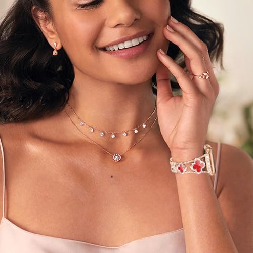 MOINSPIRE Rose Gold Bling Diamond Clover Bands Women Compatible with Apple Watch 42mm(S3/2/1) 44/45/46/49mm Lucky Sparkle Dressy Bracelet Metal Strap for iWatch Series 11/10/9/8/7/6/5/4/SE/Ultra 3/2/1 - Image 5
