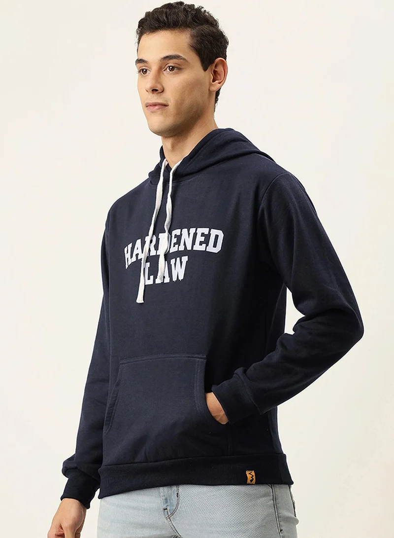 Campus Sutra Men's Midnight Blue Hardened-Law Print Pullover Hoodie