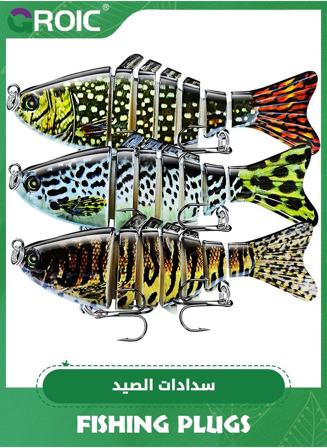GROIC 3 Pack Fishing Lures Multi Jointed Fish Fishing Kits Slow Sinking Lifelike Swimbait Freshwater and Saltwater Crankbaits for Bass Trout Bass Lures  - Image 1