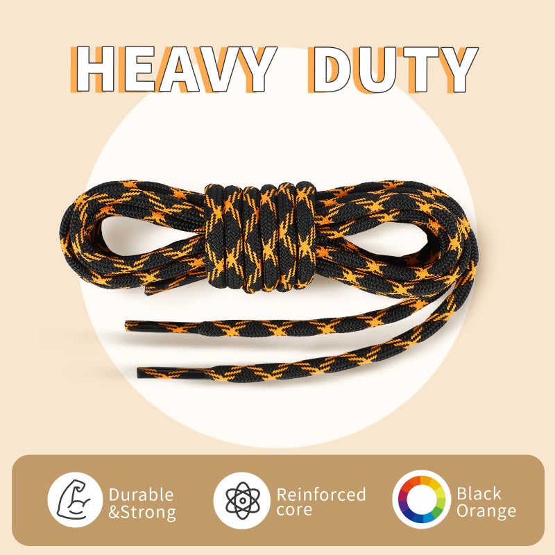 Stepace Wave Round Boot Shoelaces [2 Pairs] Non Sliping Heavy Duty Laces for Work Boots Hiking Boot Shoes (Black Orange, 55 IN) - Image 3