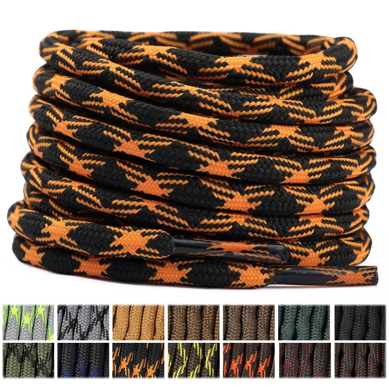Stepace Wave Round Boot Shoelaces [2 Pairs] Non Sliping Heavy Duty Laces for Work Boots Hiking Boot Shoes (Black Orange, 55 IN) - Image 1