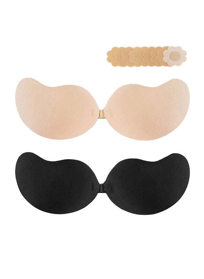 Apriddeo 2023 Newest Super Sticky Invisible Push Up Self-Adhesive Bra Backless Breast Lift Bra Reusable, black-beige, C - Image 1
