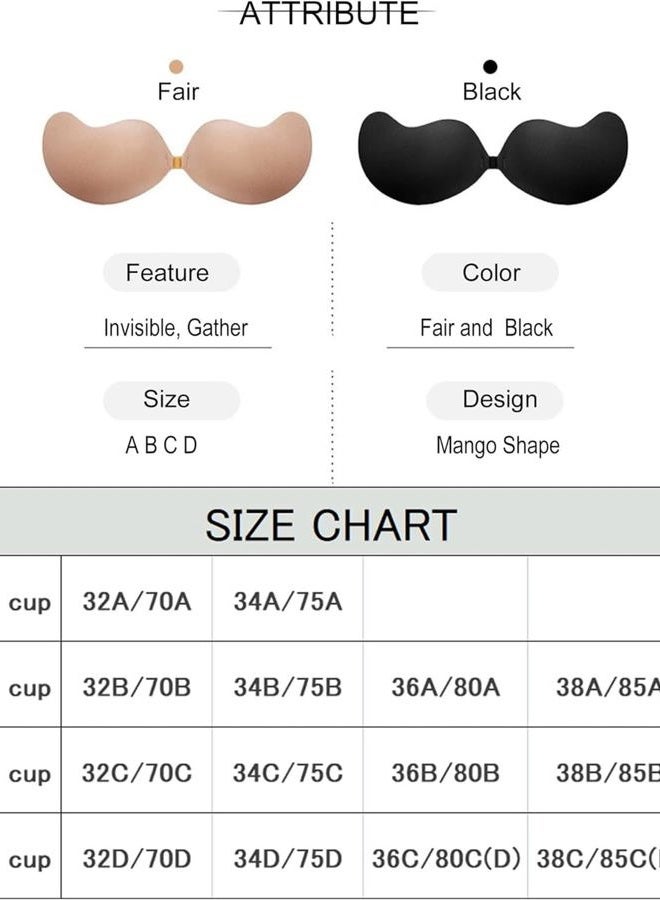 Apriddeo 2023 Newest Super Sticky Invisible Push Up Self-Adhesive Bra Backless Breast Lift Bra Reusable, black-beige, C - Image 4