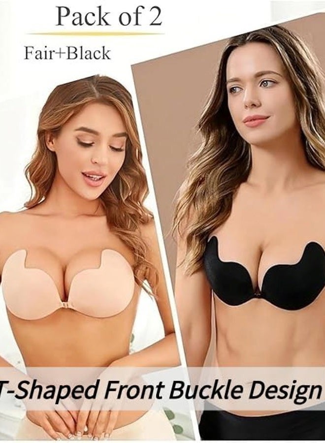 Apriddeo 2023 Newest Super Sticky Invisible Push Up Self-Adhesive Bra Backless Breast Lift Bra Reusable, black-beige, C - Image 2