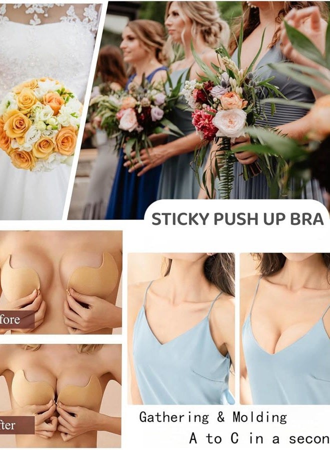 Apriddeo 2023 Newest Super Sticky Invisible Push Up Self-Adhesive Bra Backless Breast Lift Bra Reusable, black-beige, C - Image 3