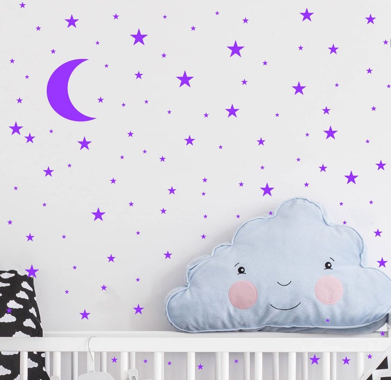 JURUOXIN Moon and Stars Wall Decal Vinyl Sticker for Kids Boy Girls Baby Room Decoration Good Night Nursery Wall Decor Home House Bedroom Design YMX16 (Purple) - Image 2
