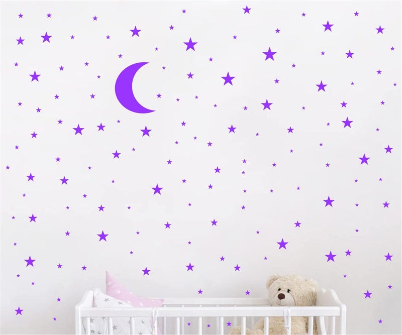 JURUOXIN Moon and Stars Wall Decal Vinyl Sticker for Kids Boy Girls Baby Room Decoration Good Night Nursery Wall Decor Home House Bedroom Design YMX16 (Purple) - Image 1
