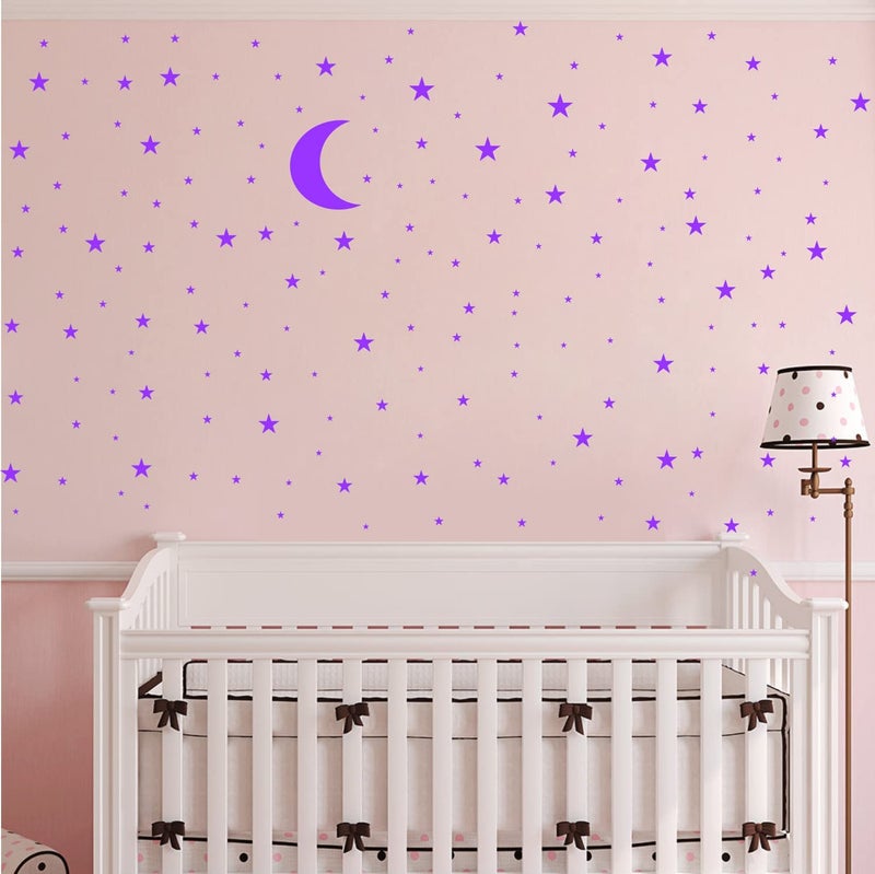 JURUOXIN Moon and Stars Wall Decal Vinyl Sticker for Kids Boy Girls Baby Room Decoration Good Night Nursery Wall Decor Home House Bedroom Design YMX16 (Purple) - Image 3