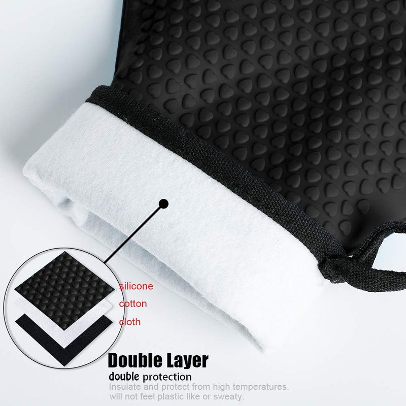 Loveuing Kitchen Oven Gloves - Silicone and Cotton Double-Layer Heat Resistant Oven Mitts/BBQ Gloves/Grill Gloves - Perfect for Baking and Grilling - 1 Pair (One Size Fits Most, Black) - Image 3
