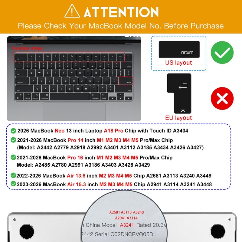 CaseBuy Premium Keyboard Cover Skin for 2026 MacBook Neo 13" A18 Pro Chip with Touch ID, 2026 2025 2024 2023 MacBook Pro 14 16 inch M5 M4 M3 Pro/Max Chip, MacBook Pro M5 Accessories, Space Black - Image 2