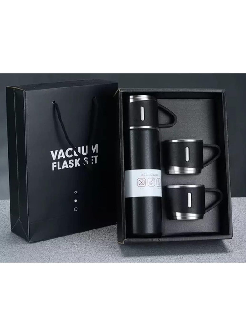 عبوة هدايا من الصلب قارورة حرارية مزدوجة الجدار الستانلس ستيل مزودة بيد السيليكون وغطاء معزول مع كوبين للمشروبات الساخنة والباردة متعدد الألوان - Image 1