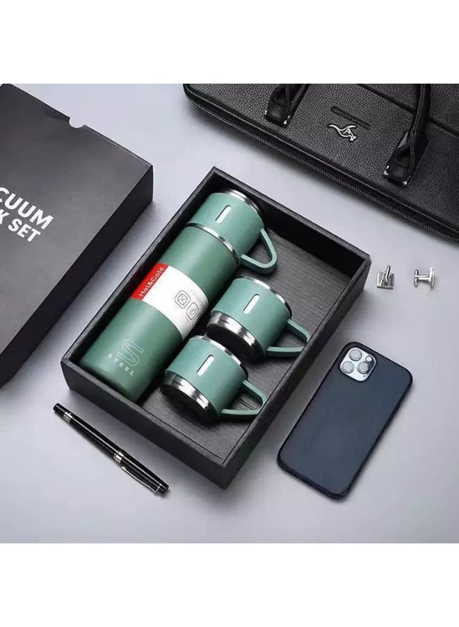 عبوة هدايا من الصلب قارورة حرارية مزدوجة الجدار الستانلس ستيل مزودة بيد السيليكون وغطاء معزول مع كوبين للمشروبات الساخنة والباردة متعدد الألوان - Image 5