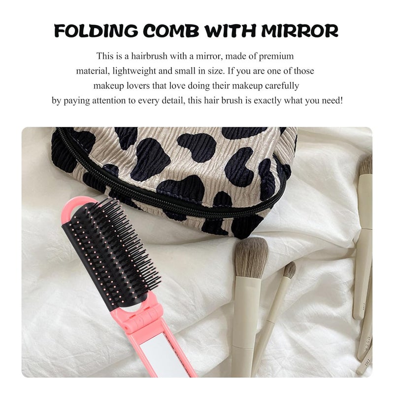 6Pcs Folding Hair Brush with Mirror, Mini Compact Pocket Hair Comb Set for Travel, Car, and Sports Storage, Portable Mixed Colors - Image 3
