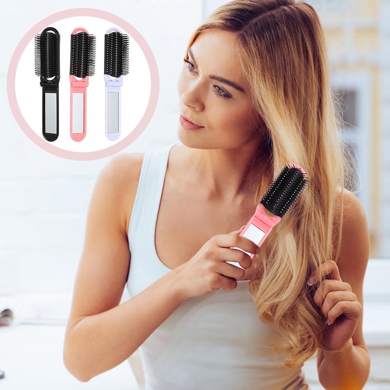 6Pcs Folding Hair Brush with Mirror, Mini Compact Pocket Hair Comb Set for Travel, Car, and Sports Storage, Portable Mixed Colors - Image 5