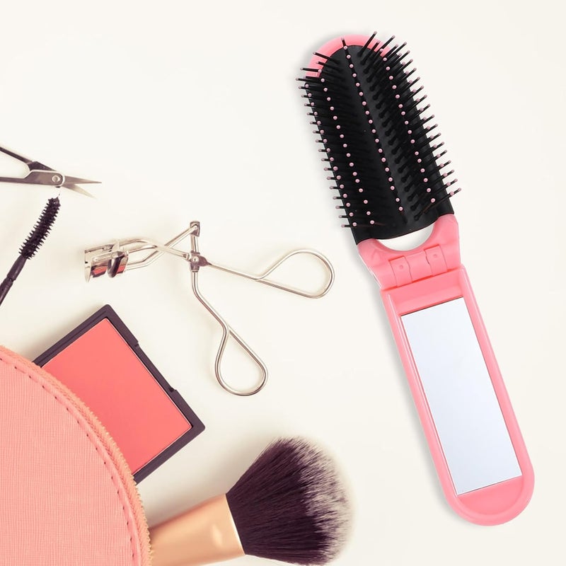 6Pcs Folding Hair Brush with Mirror, Mini Compact Pocket Hair Comb Set for Travel, Car, and Sports Storage, Portable Mixed Colors - Image 4