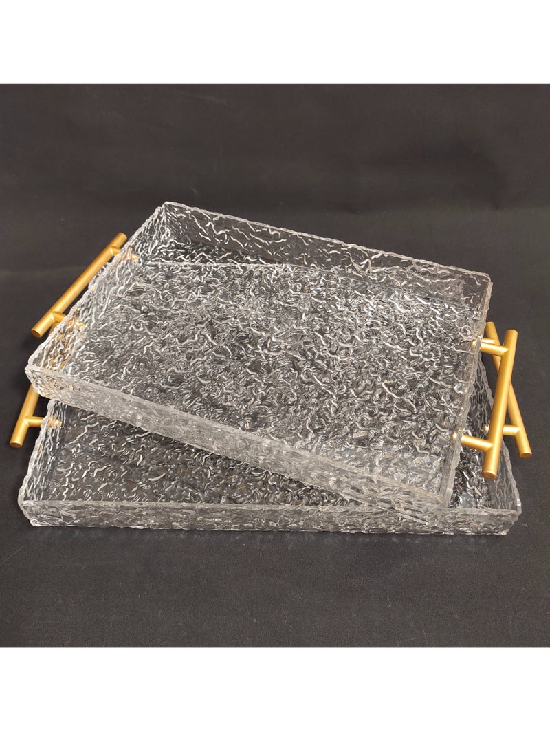 Laseta - 2 PCS With Gold Polished Metal Handles wavy pattern Clear Acrylic Tray  , Decorative Serving Tray for Coffee Table, Tea, Storage  Rectangular - Image 1