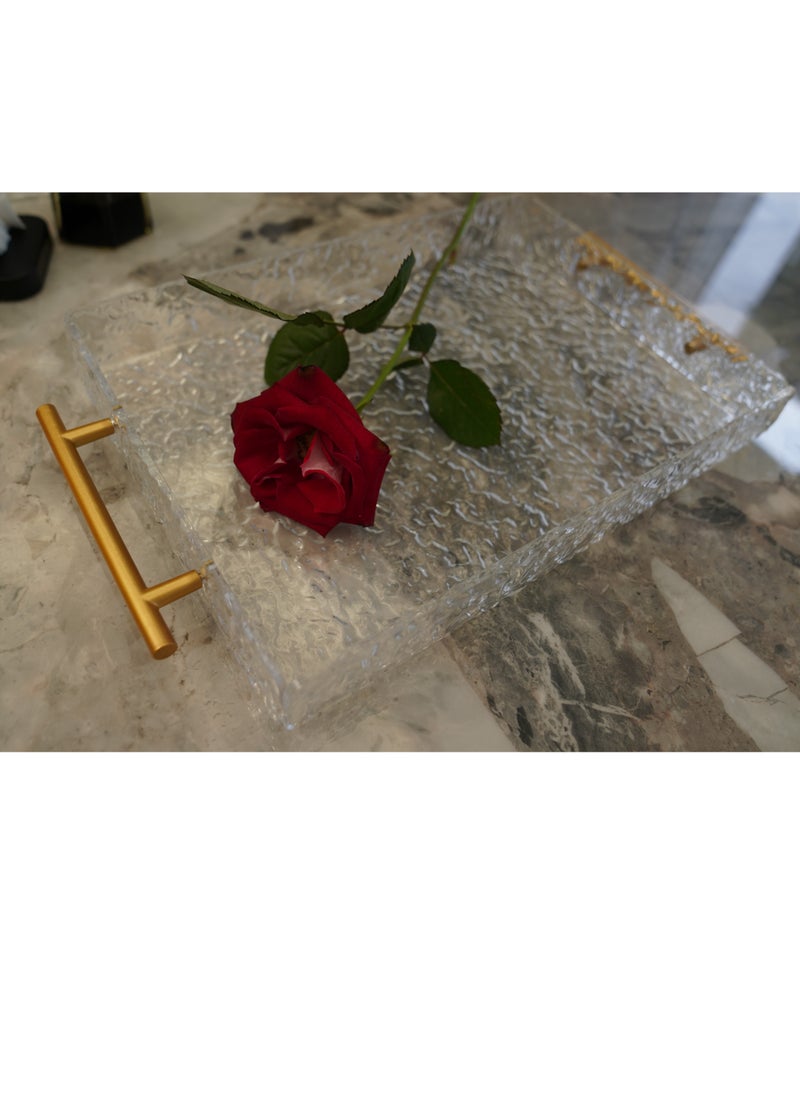 Laseta - 2 PCS With Gold Polished Metal Handles wavy pattern Clear Acrylic Tray  , Decorative Serving Tray for Coffee Table, Tea, Storage  Rectangular - Image 1