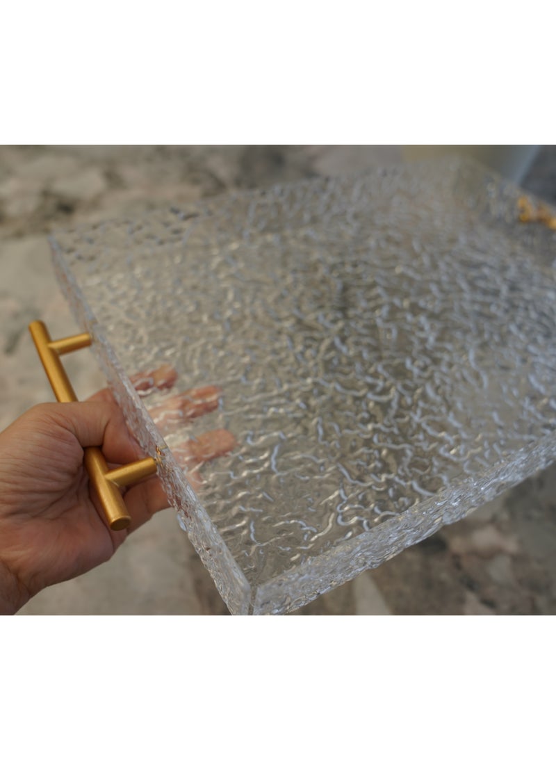 Laseta - 2 PCS With Gold Polished Metal Handles wavy pattern Clear Acrylic Tray  , Decorative Serving Tray for Coffee Table, Tea, Storage  Rectangular - Image 1
